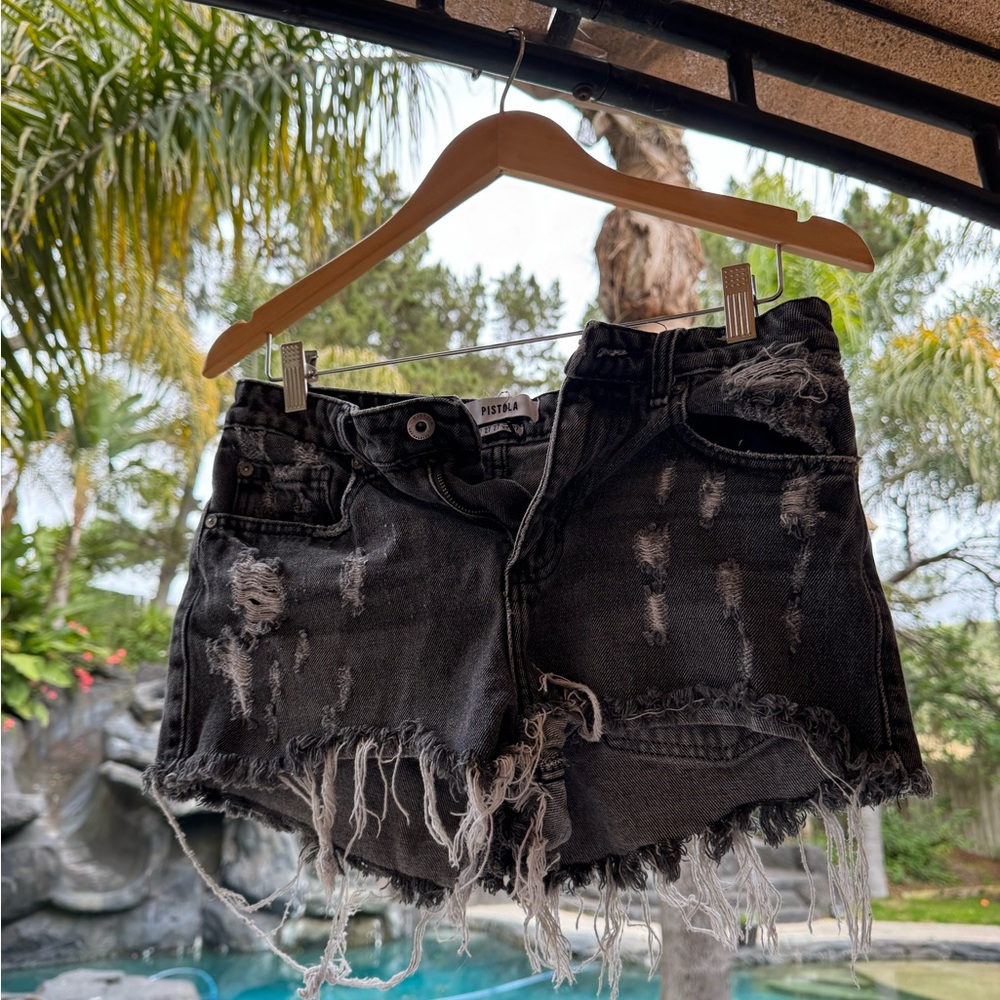 Pistola Black Distressed Denim Shorts